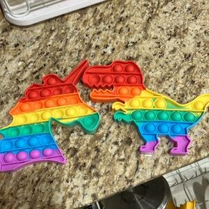 Rainbow Dinosaur and Unicorn Pop It Fidget Toy Set